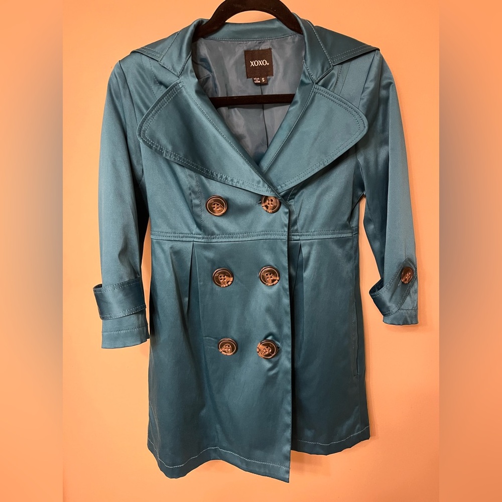Elegant Teal Babydoll Trench Coat